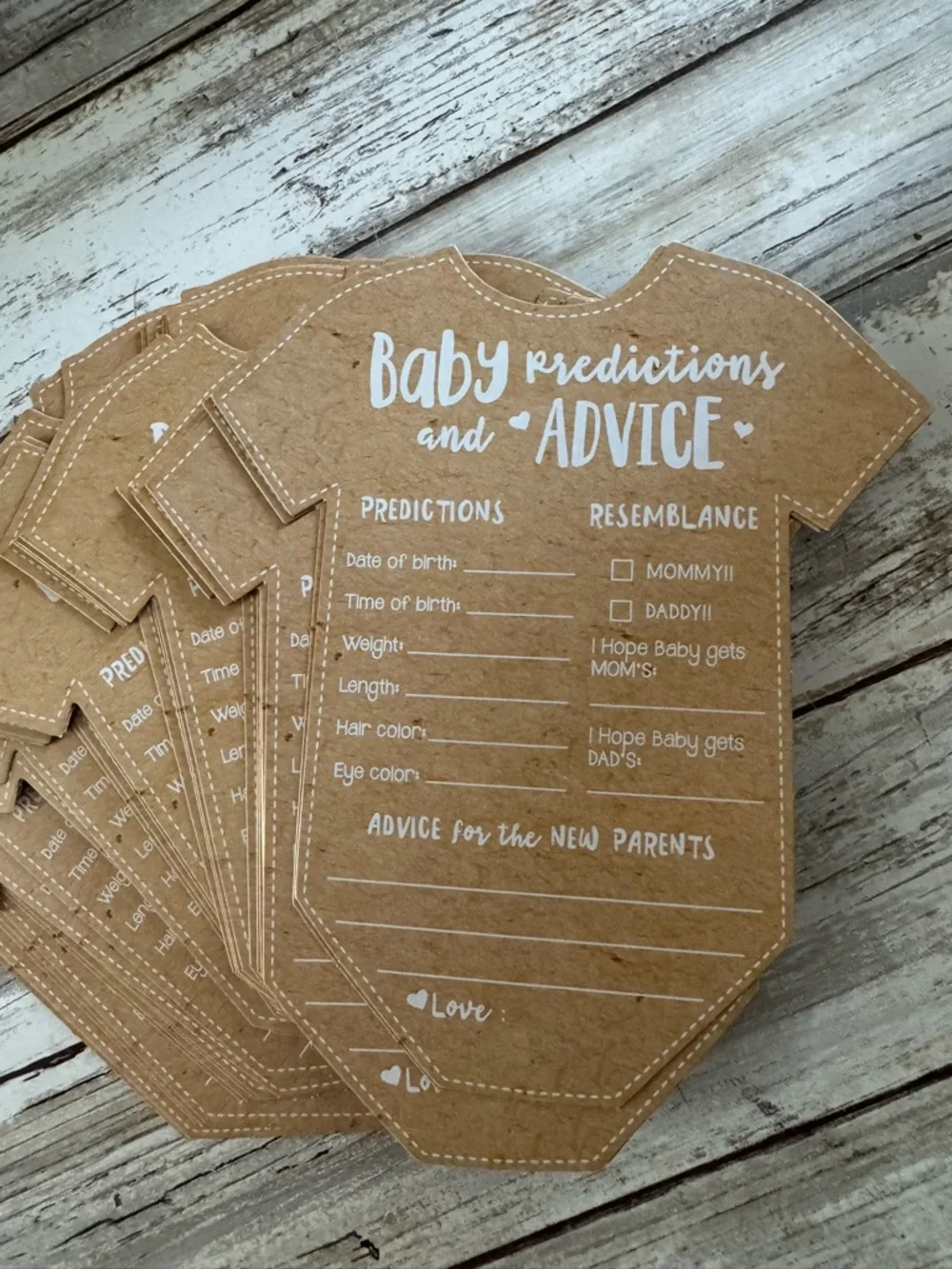 Kate Aspen 40 pc Brown Onesie Card Design Baby Shower Game Advice & Predictions